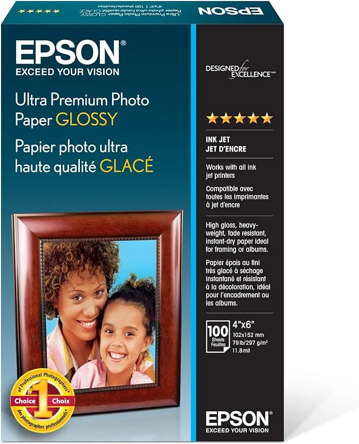 Epson Ultra Premium Glossy Inkjet Photo Paper, 4" x 6" - 100 sheets