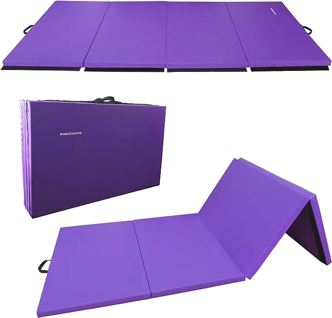 Balancefrom All Purpose 4'x10'x2" Extra Thick High Density Anti Tear Gymnastics Gym Folding Exercise Aerobics Mat, Purple