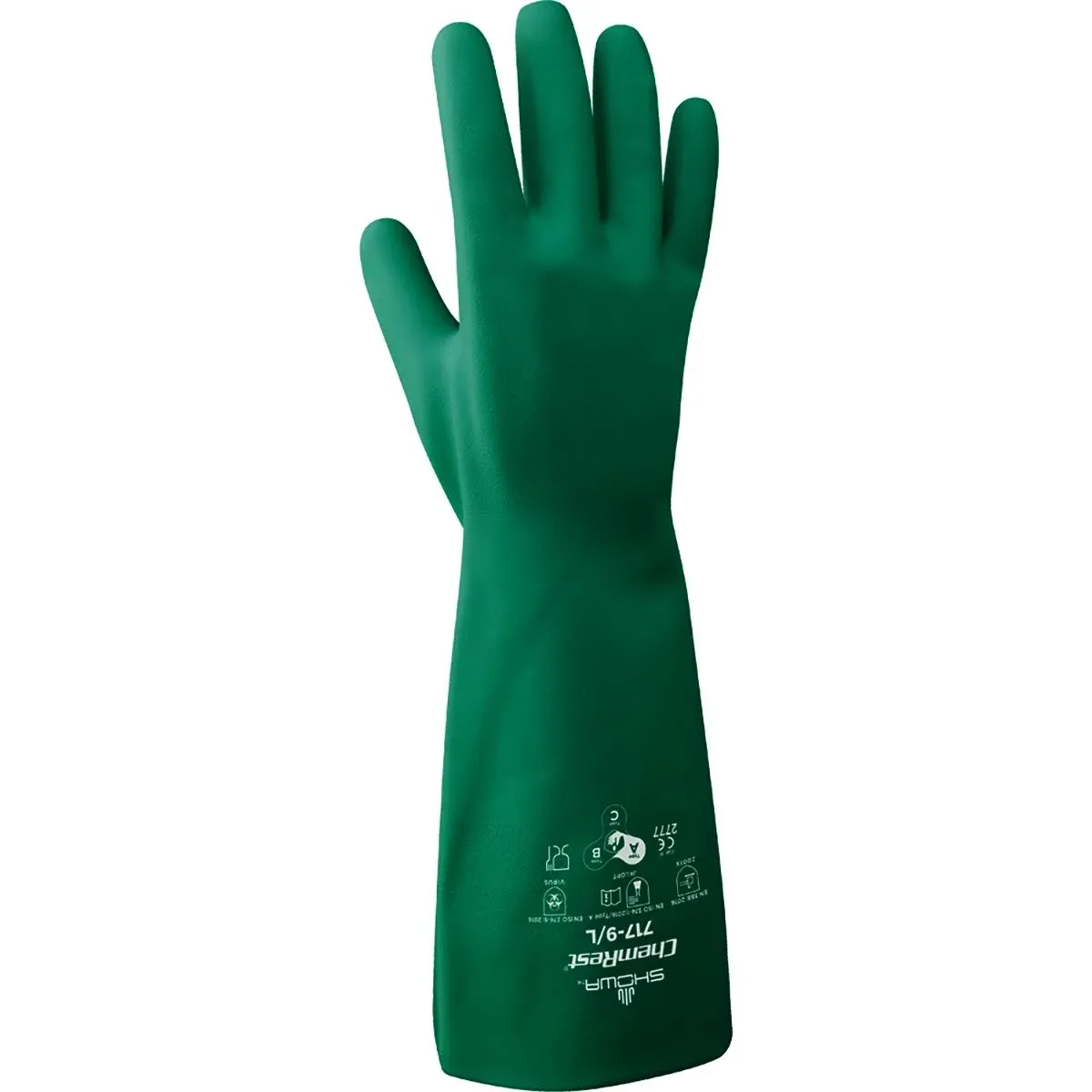 SHOWA Chemical Resistant Gloves, Nitrile, XL, PR, Light Green