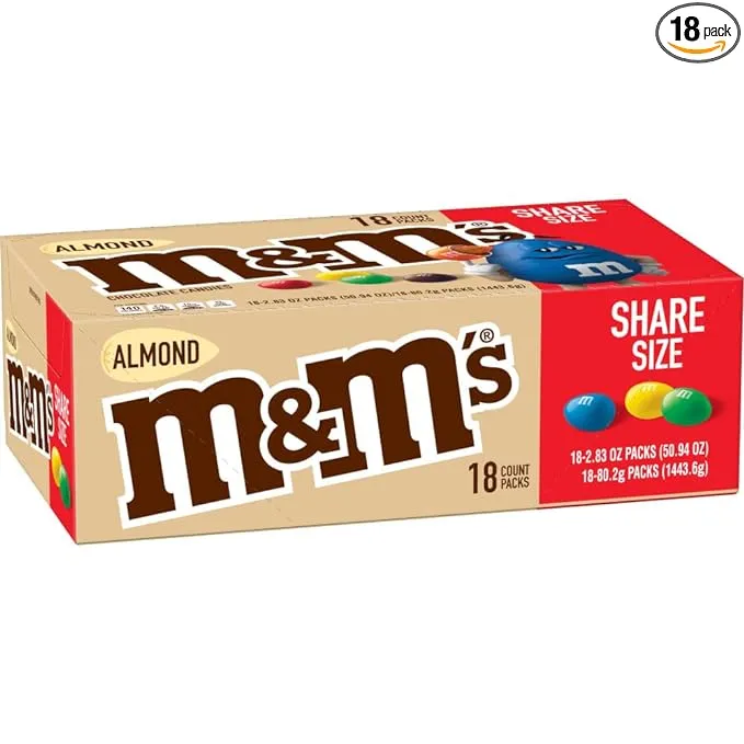 M&M's, Almond Milk Chocolate Candy Sharing Size, 2.83 Ounce, 18 Count