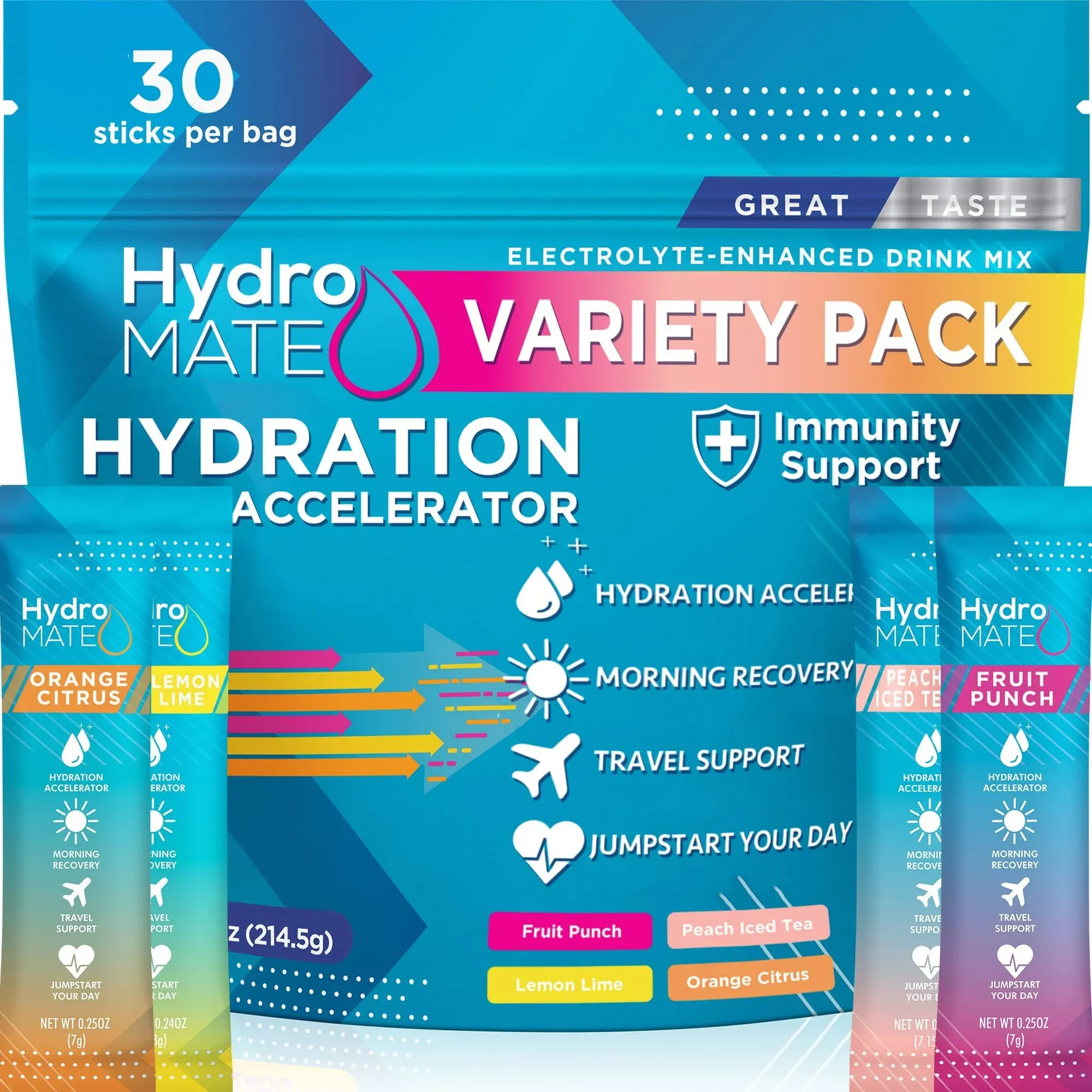 HydroMATE Hydration Powder Electrolytes Drink Mix 30 Count Fruit Punch