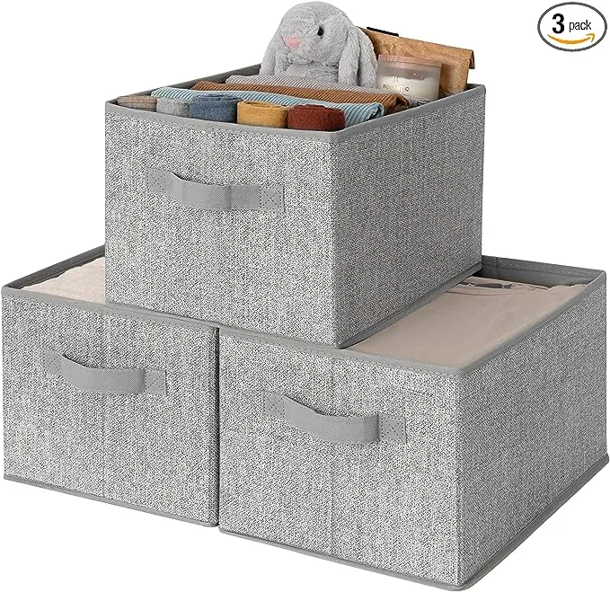 GRANNY SAYS Storage Bins, Storage Baskets for Shelves, Fabric Storage Bins with Handles, Closet Storage Bins, Closet Shelf Organizer, Clothing Storage Organizer Bins, Gray, Large, 3-Pack