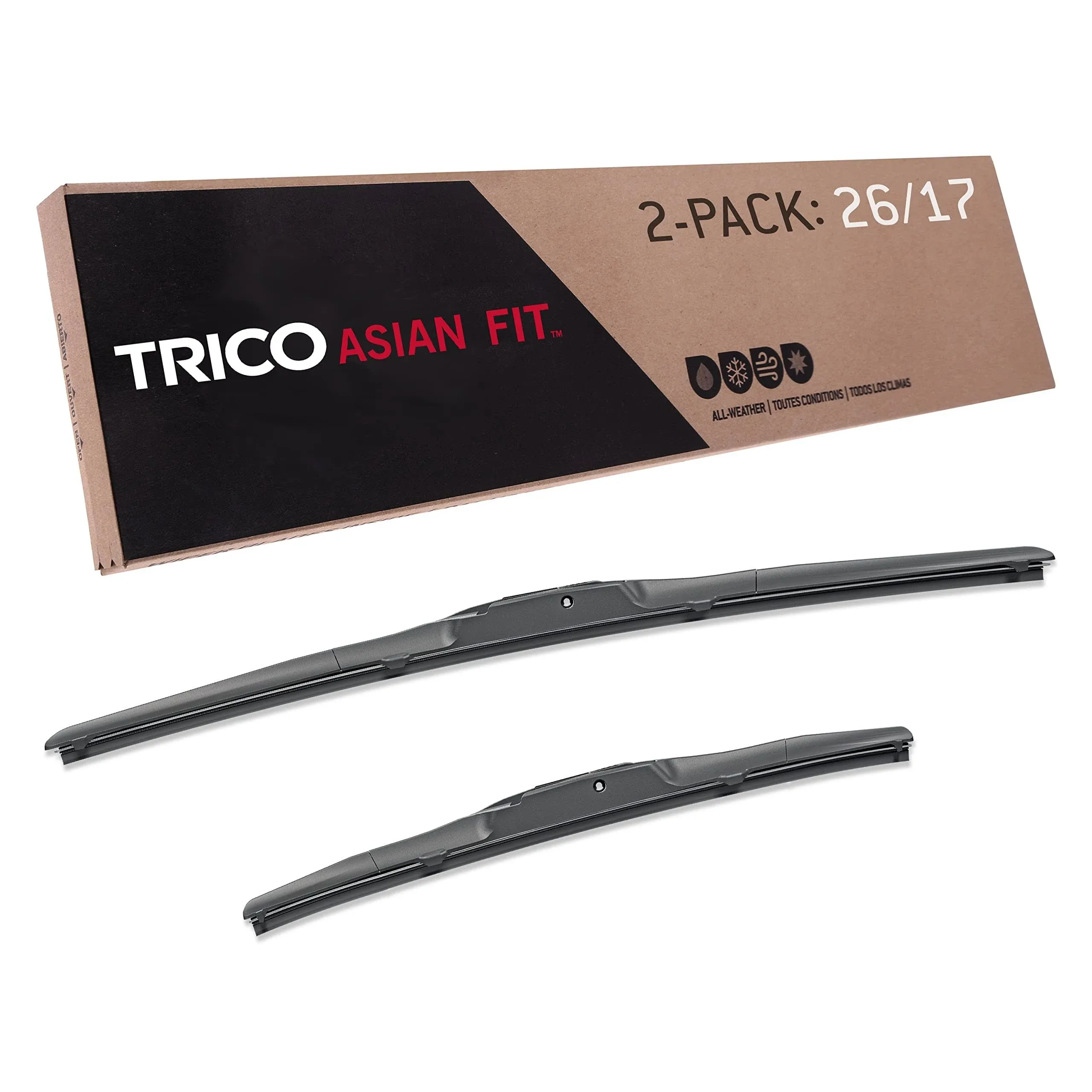 TRICO Solutions™ Asian Fit 26 Inch & 17 Inch Pack of 2 High Performance Automotive Replacement Windshield Wiper Blades for Select Nissan, Infiniti, Subaru, Mazda, Toyota Models (57-2617)