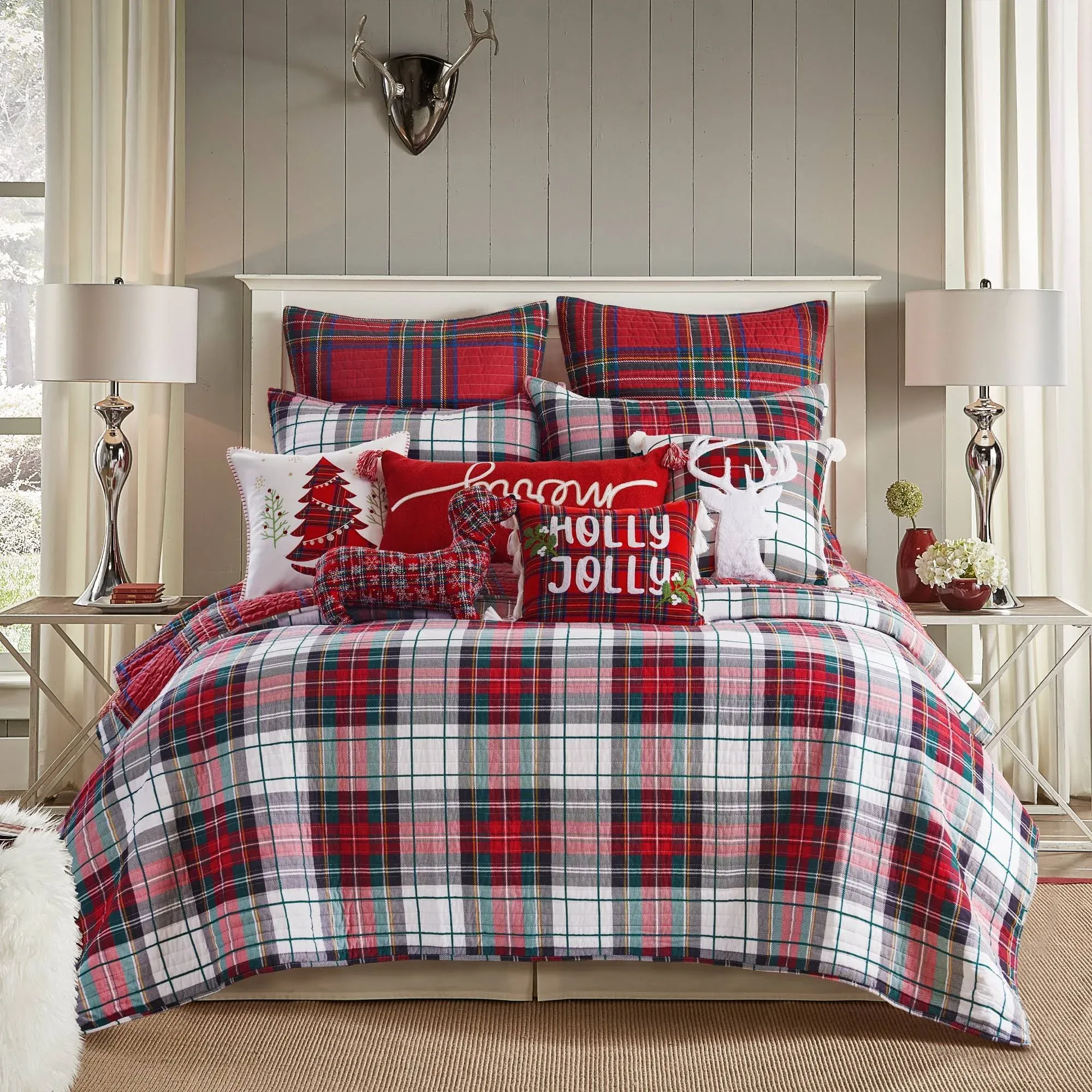 Thatch Home Spencer Plaid by Levtex Home - Spencer Plaid Quilt - Twin - Tartan Plaid - Red, Green, White, Blue, Gold - Quilt (68x86in.) - Reversible - Cotton/Poly