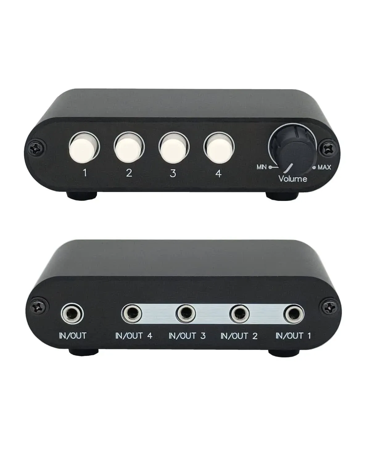 4-Way 3.5Mm Stereo Audio Switch Input Signal Source Switcher Selector Splitter Box With Line Volum