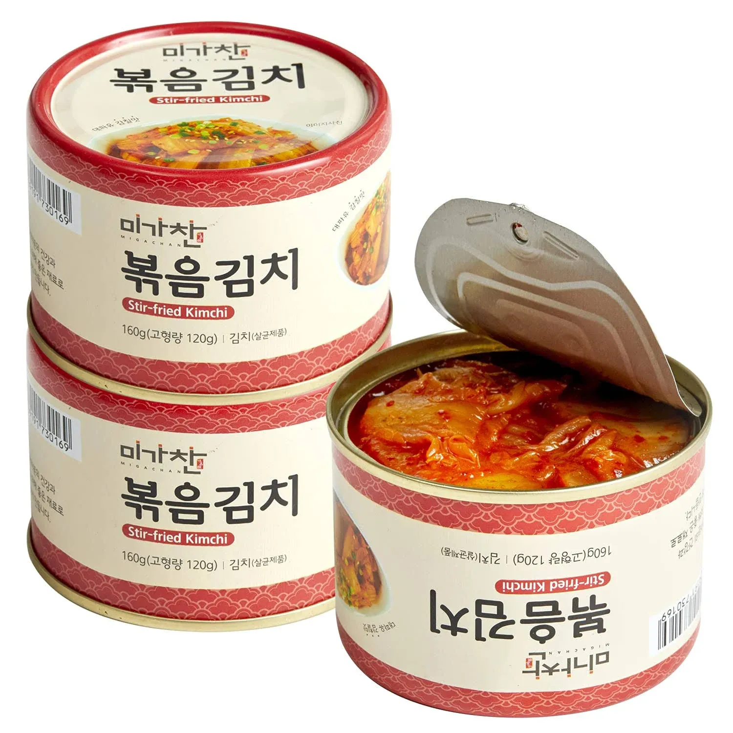 Korean Canned Napa Cabbage Kimchi, Stir-Fried Kimchi with Spring Onion Oil, 5.64oz(160g), Pack of 3, Spicy and Savory Flavor Kimchi Can, Vegan, Rich in Probiotics by MIGACHAN