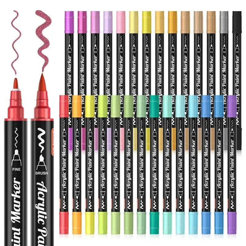 28 Metallic Colors Dual Tip Acrylic Paint Markers, Brush Tip 28 Metallic Colrs