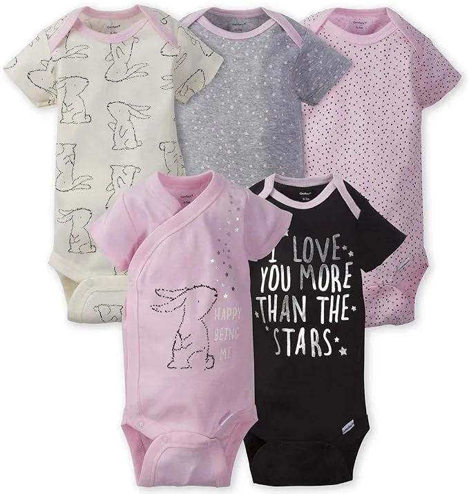 Gerber baby-girls 5-pack Short Sleeve Variety Onesies Bodysuits