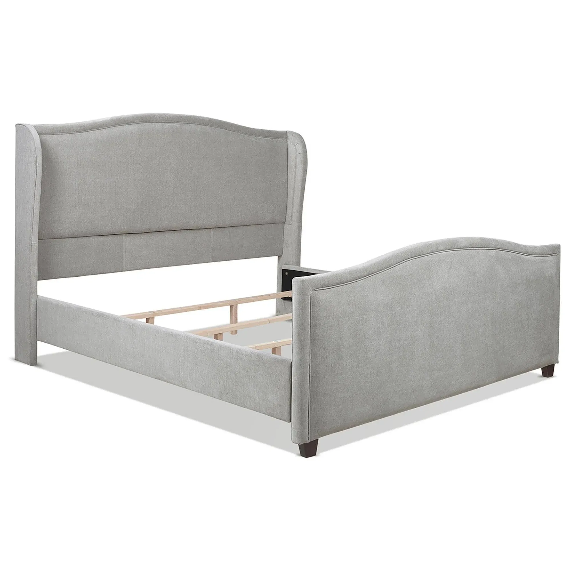 Carmen King Upholstered Wingback Panel Bed Frame Silver Grey Polyester