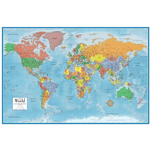 24x36 World Classic Premier 3D Wall Map Poster Paper Folded, Brown