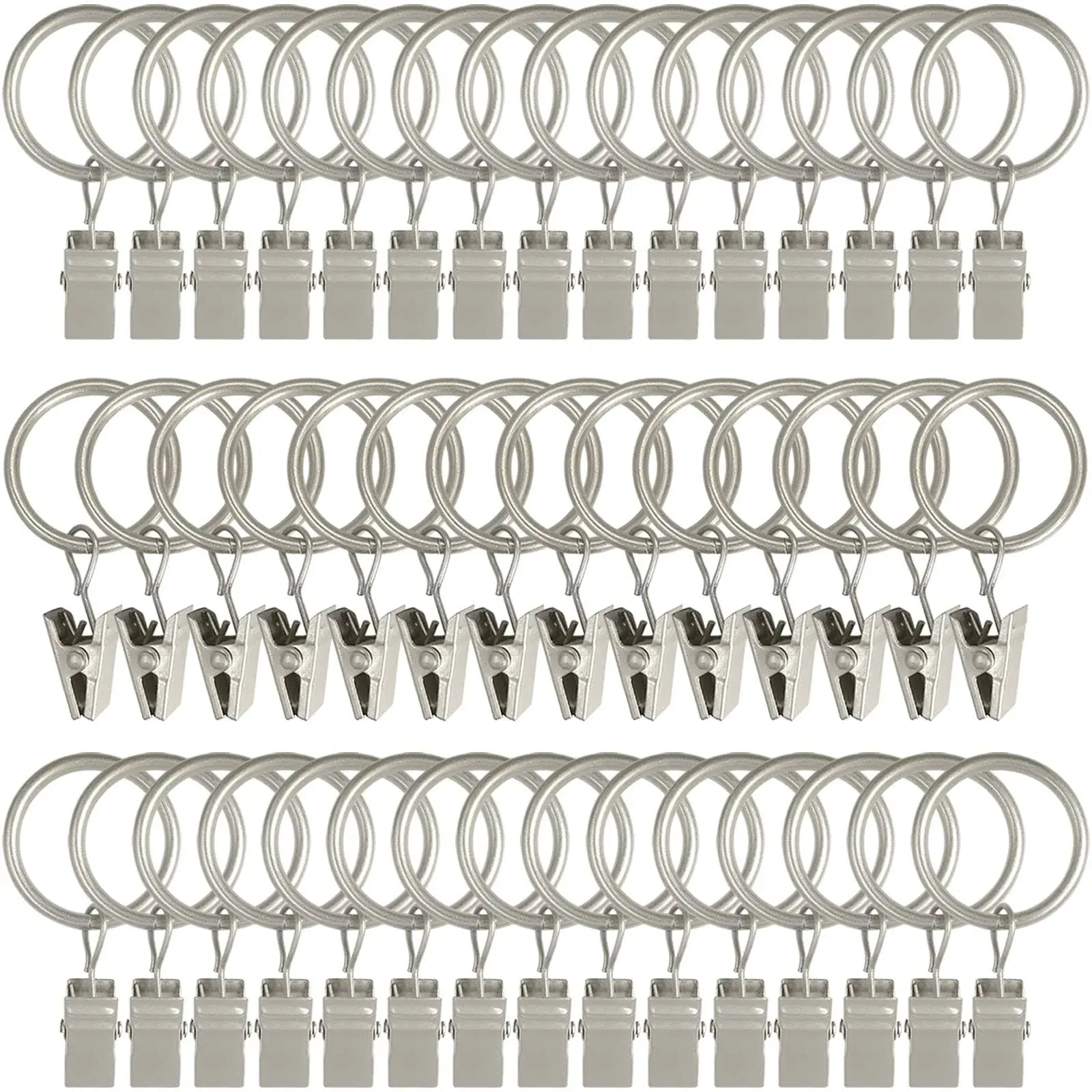 AMZSEVEN 44 Pack Metal Curtain Rings with Clips, Curtain Hangers Clips, Drapery Clips with Rings, Drapes Rings 1 in Interior Diameter, Fits Diameter 5