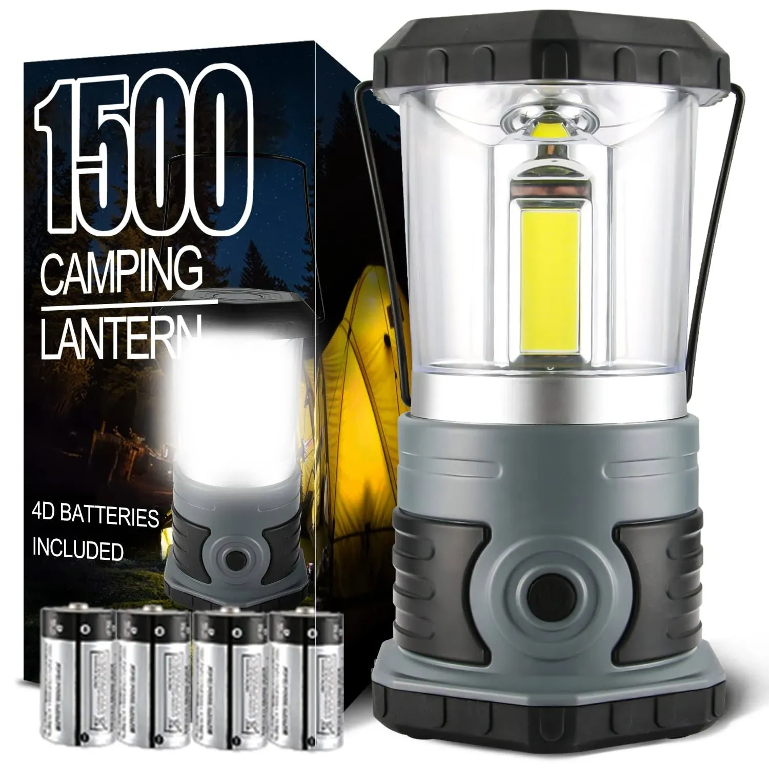 LED Camping Lantern Battery Powered 1500 Lumen COB Camping Light 4*D Batteries(Included) Perfect for Camp Hiking Emergency Kit