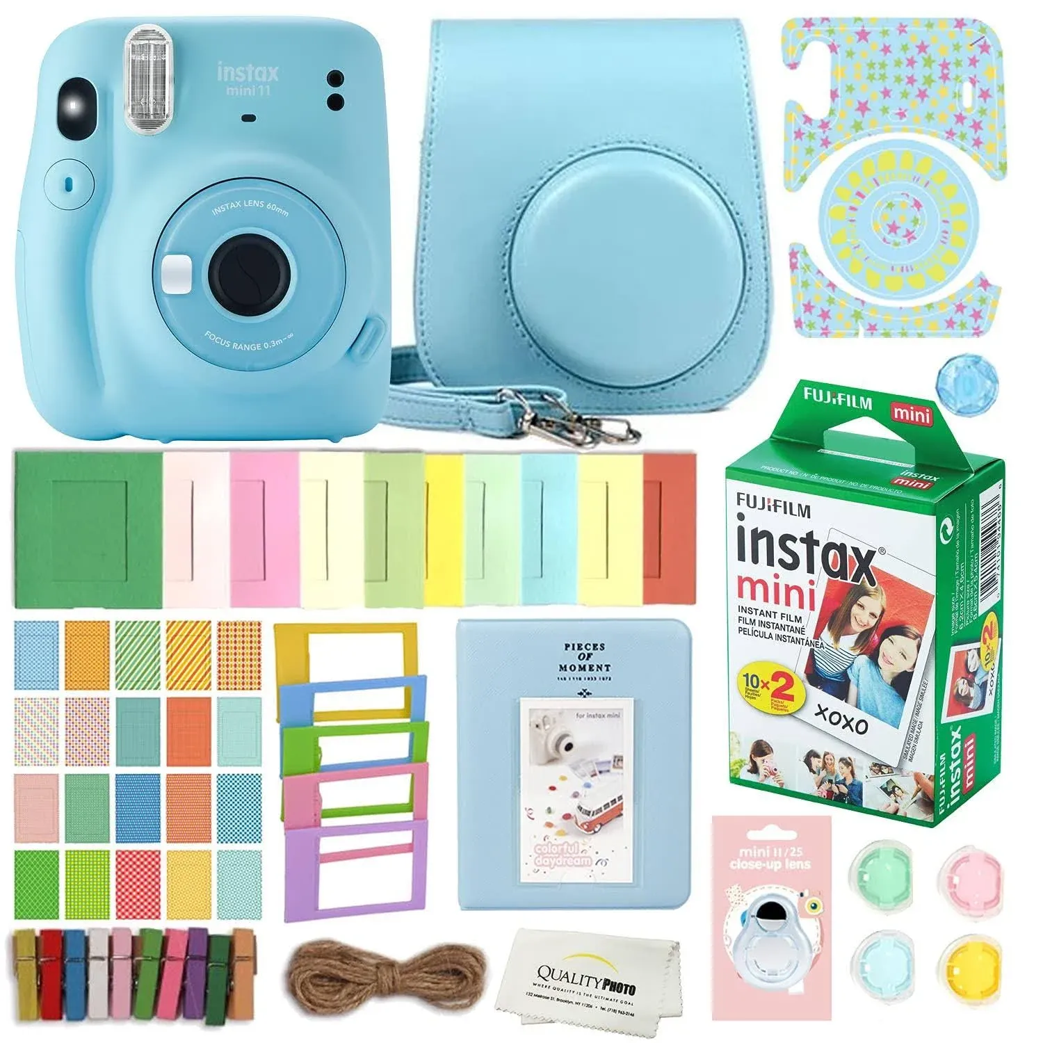 Fujifilm Mini 11 Instant Camera with Case, 20 Fuji Films, Decoration Stickers, Frames, Photo Album and Accessory Kit