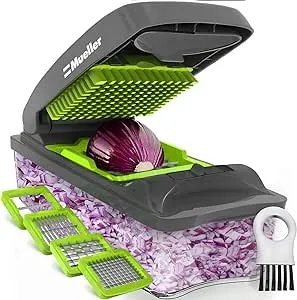 MuellerLiving 4-Blade Onion Chopper, Vegetable Chopper, Grape Cutter, Egg and Cheese Slicer with Container