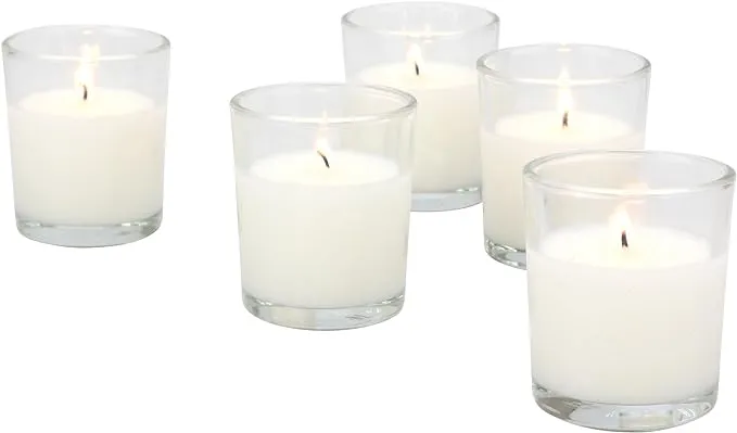 Stonebriar 48 Pack Unscented Long Burning Clear Glass Wax Filled Votive