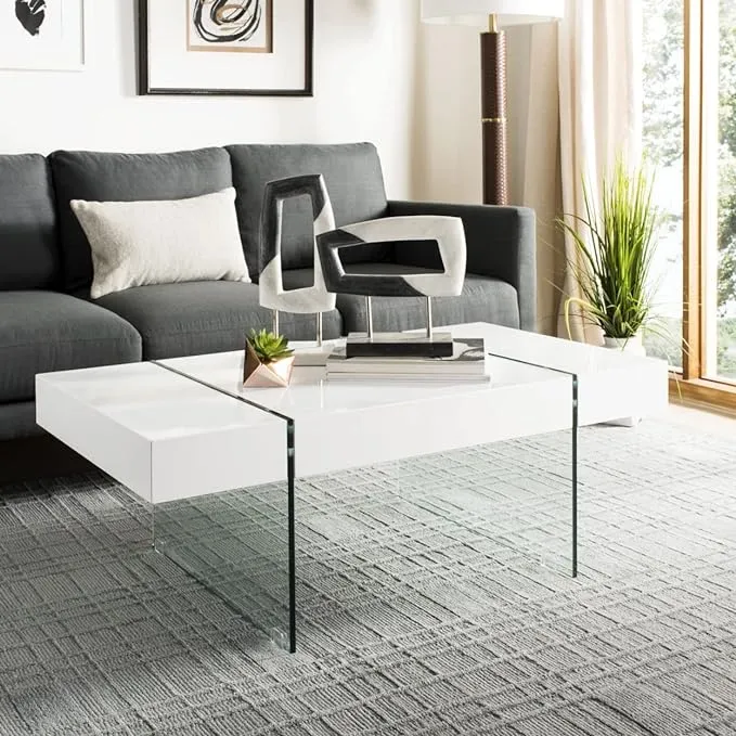 Safavieh Home Jacob White and Glass Leg Coffee Table