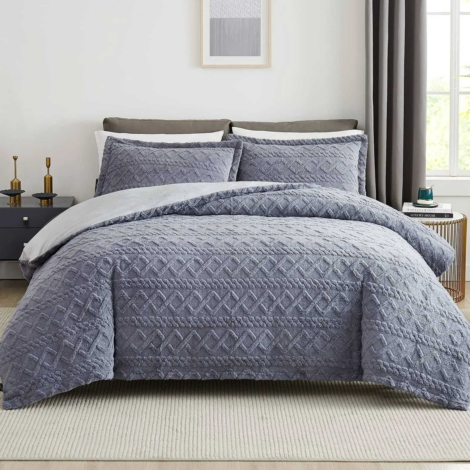 Topcee Grey Duvet Cover King Size-Tufted King Duvet Cover Set-Extremely Fluffy ...