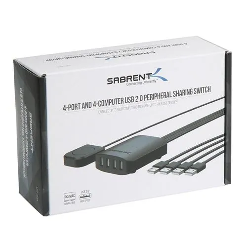 Sabrent USB 2.0 Sharing Switch up to 4 Computers and Peripherals LED Device Indicators