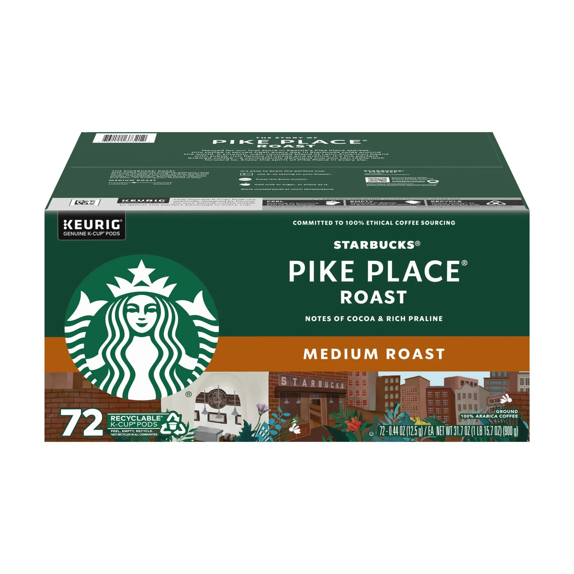 Starbucks Pike Place Coffee K-Cups, 72/Carton