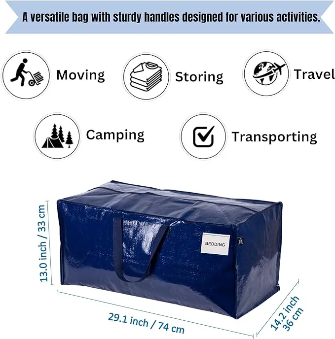 VENO 8 Pack Heavy Duty Extra Large Moving Bags W/Backpack Straps Strong Handles & Zippers, Storage Totes For Space Saving, Fold Flat, Alternative to Moving Box (Blue, 8 Pack)