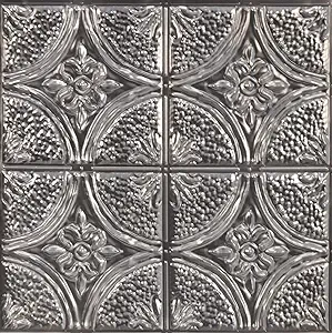 InHome NH3922 Camden Antique SSilver Faux Tin Peel & Stick Backsplash Tiles, Metallic, 10 inch x 10 inch