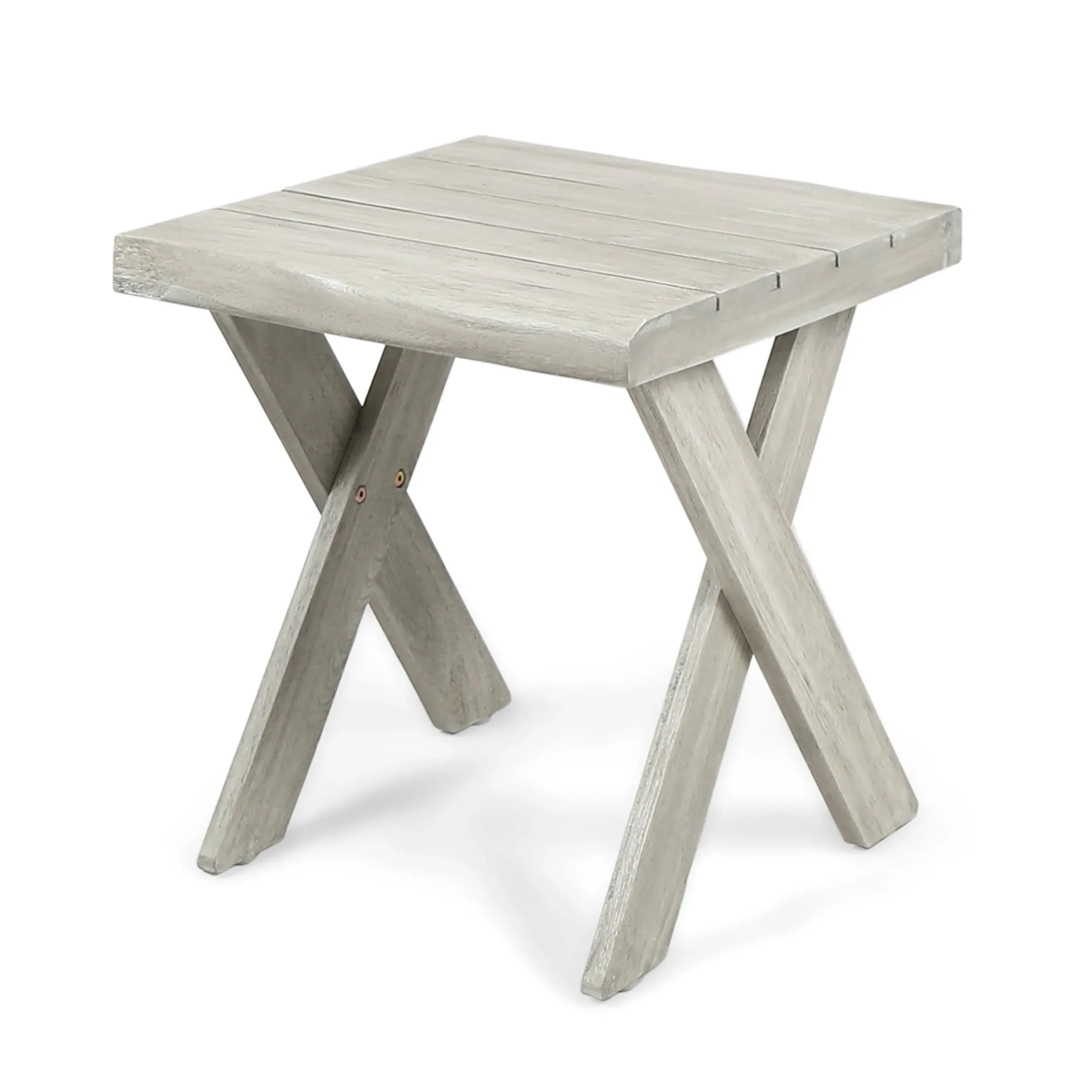 Estelle Indoor Farmhouse Acacia Wood Side Table, Light Grey