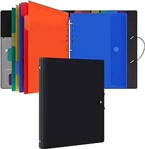 Uquelic 3 Ring Binder with 12 Binder Pocket Folders, Letter Size, Color Binder Pouch for Important Paper Files, Documents, Photos, Letters, Cards (Black)