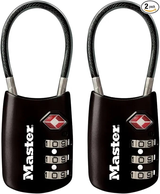 Master Lock Padlock, Set Your Own Combination TSA Locks for Luggage, Travel Zipper Lock with Cable Shackle is 1-3/16 in. Wide, Colors May Vary, 4688T, 2 Count (Pack of 1)