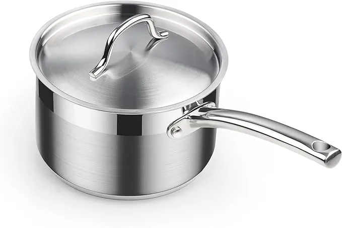 Cooks Standard Saucepan with Lid 18/10 Stainless Steel, 3-Quart Professional Sauce pot Mini Milk Pan, Oven Safe 500℉, Compatible with All Stovetops, Silver