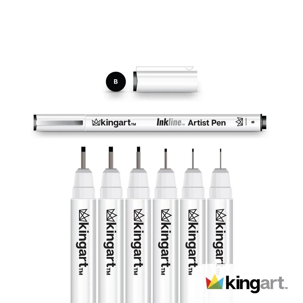 KINGART 430-6 PRO Inkline Micro Line & Precision Graphic Pens, 6 Assor