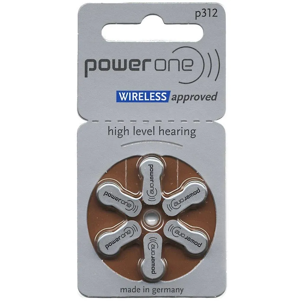 Power One Size 312 Mercury Free Hearing Aid Batteries (60 Batteries)