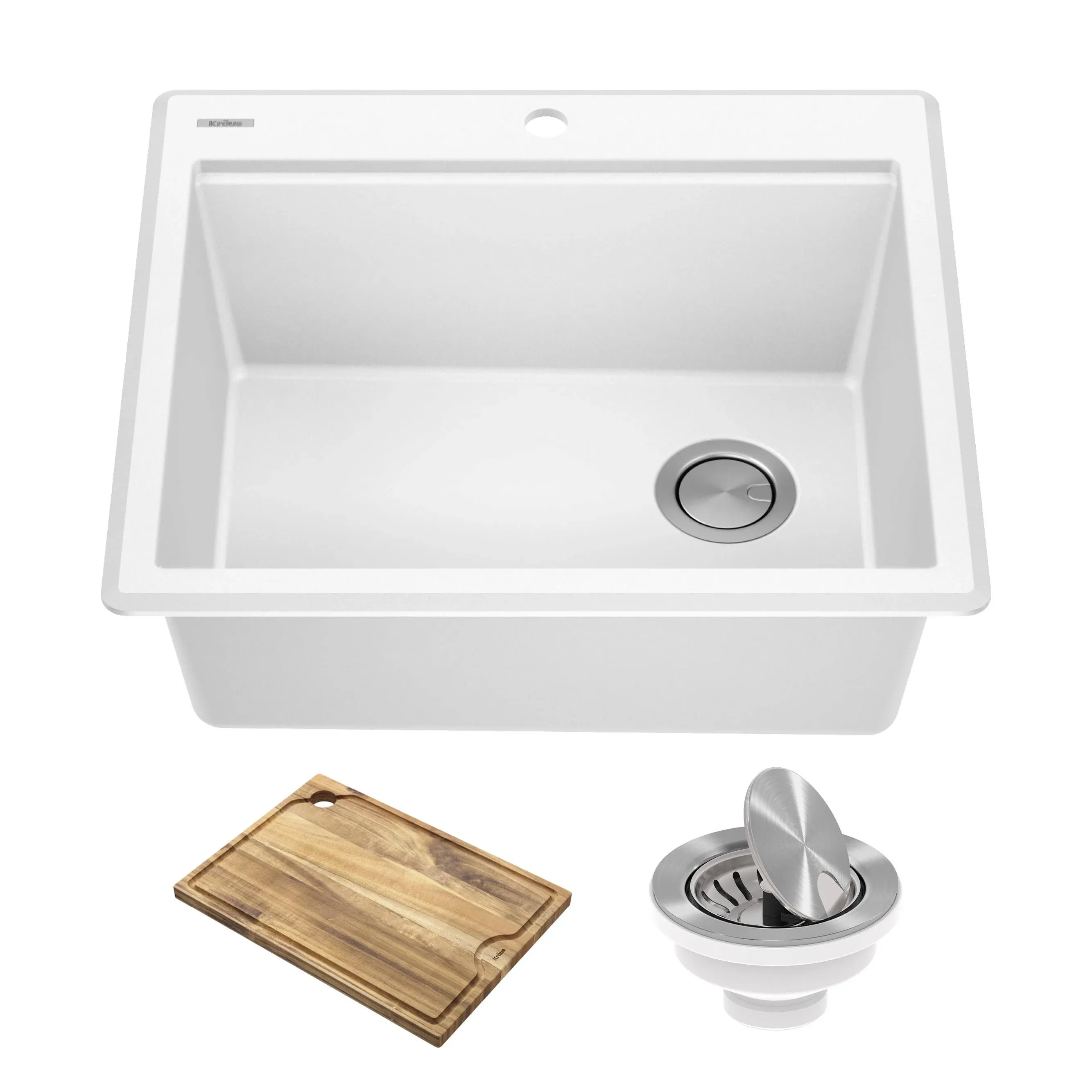 Kraus 25 in. Bellucci Granite Composite Workstation Drop-In Top Mount Single Bowl Kitchen Sink with Accessories, White