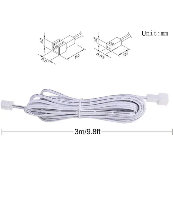 AIBOO Extension Cables 9.84FT LED Under Cabinet Puck Lighting, 2-Pin Male and Female Cable Connector Extension Cords for LED Puck Lights with White Cords (6 Pack)