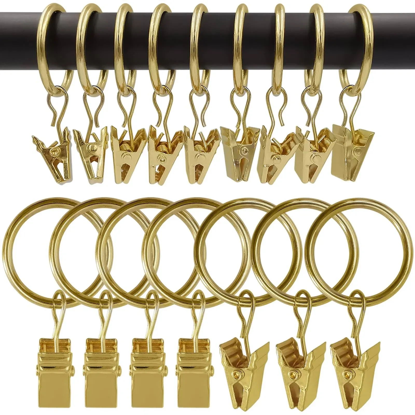 AMZSEVEN 100 Pack Metal Curtain Rings with Clips, Curtain Hangers Clips, Drapery