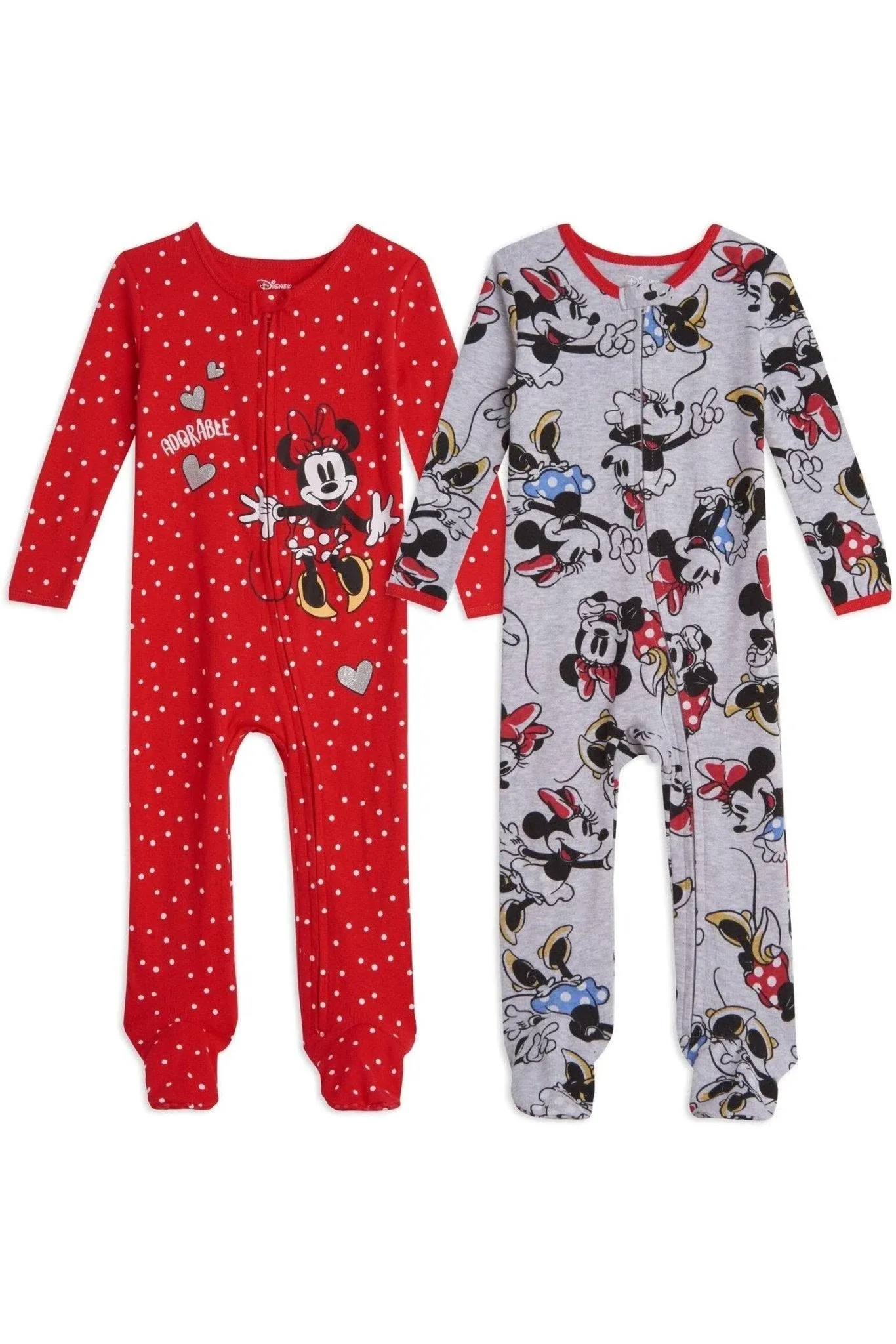 Disney Minnie Mouse Infant Baby Girls 2 Pack Zip Up Sleep N' Play Coveralls 12 Months