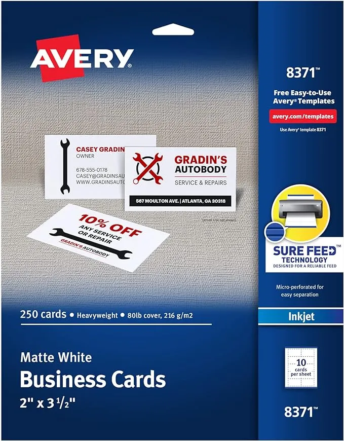 Avery AVE8371 White Inkjet Business Card - 250 Cards