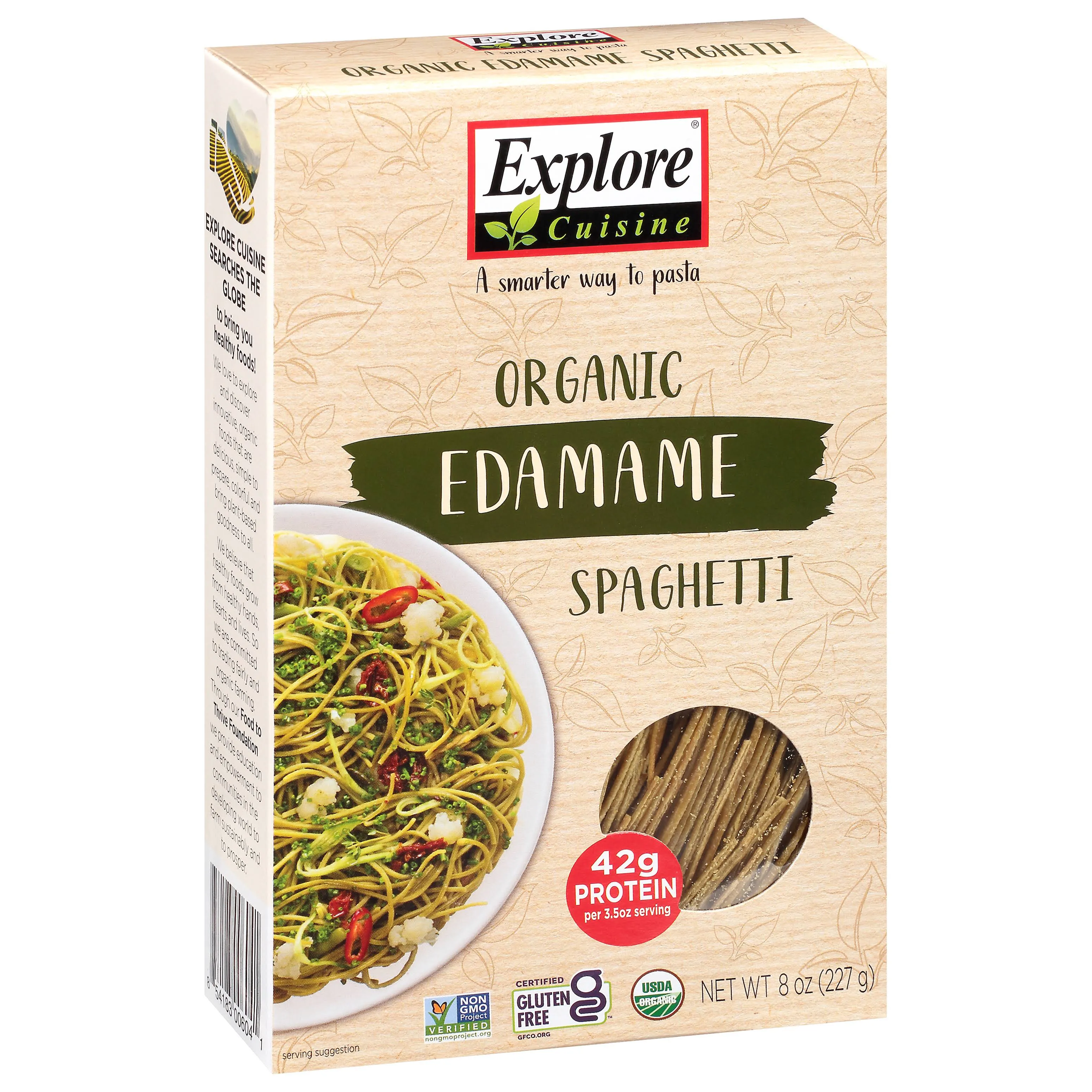 Explore Cuisine Organic Edamame Spaghetti - 8 oz - Easy-to-Make Pasta - High in Plant-Based Protein - Non-GMO, Gluten Free, Vegan, Kosher - 4 Servings