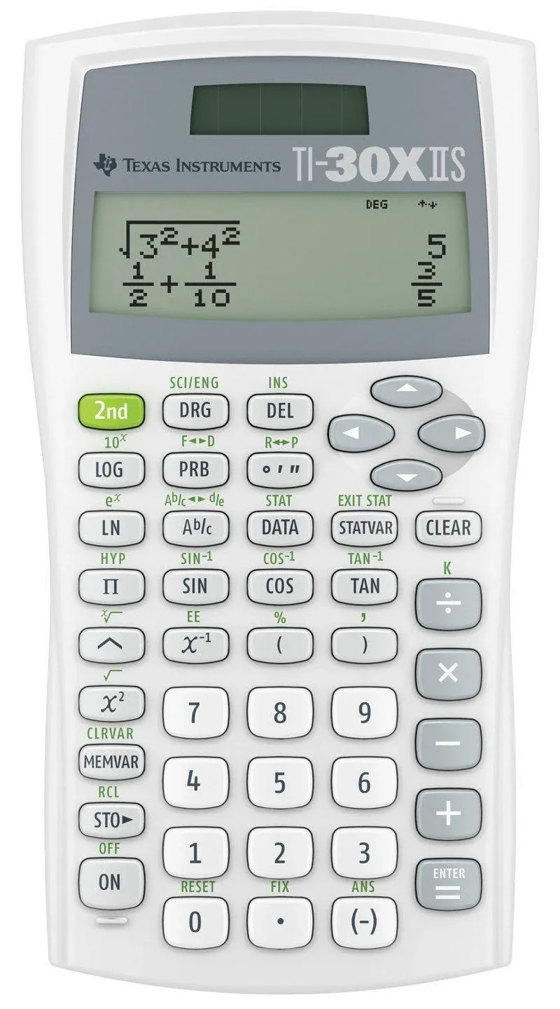 Texas Instruments TI-30XIIS White Scientific Calculator Solar/Battery NEW