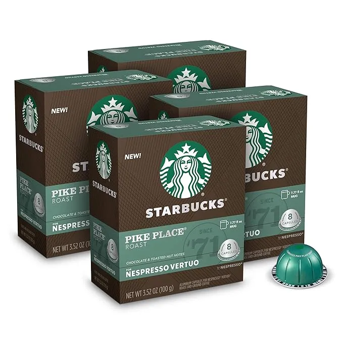 Starbucks by Nespresso Medium Roast Pike Place Roast Coffee (32-count Single Serve Capsules, Compatible with Nespresso Vertuo Line System)