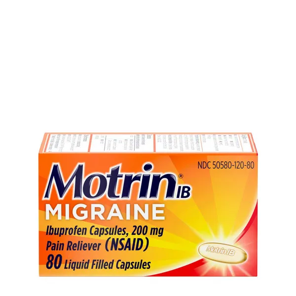 Motrin IB Migraine Relief Liquid Gel Caps, Ibuprofen 200 mg - 80 ct