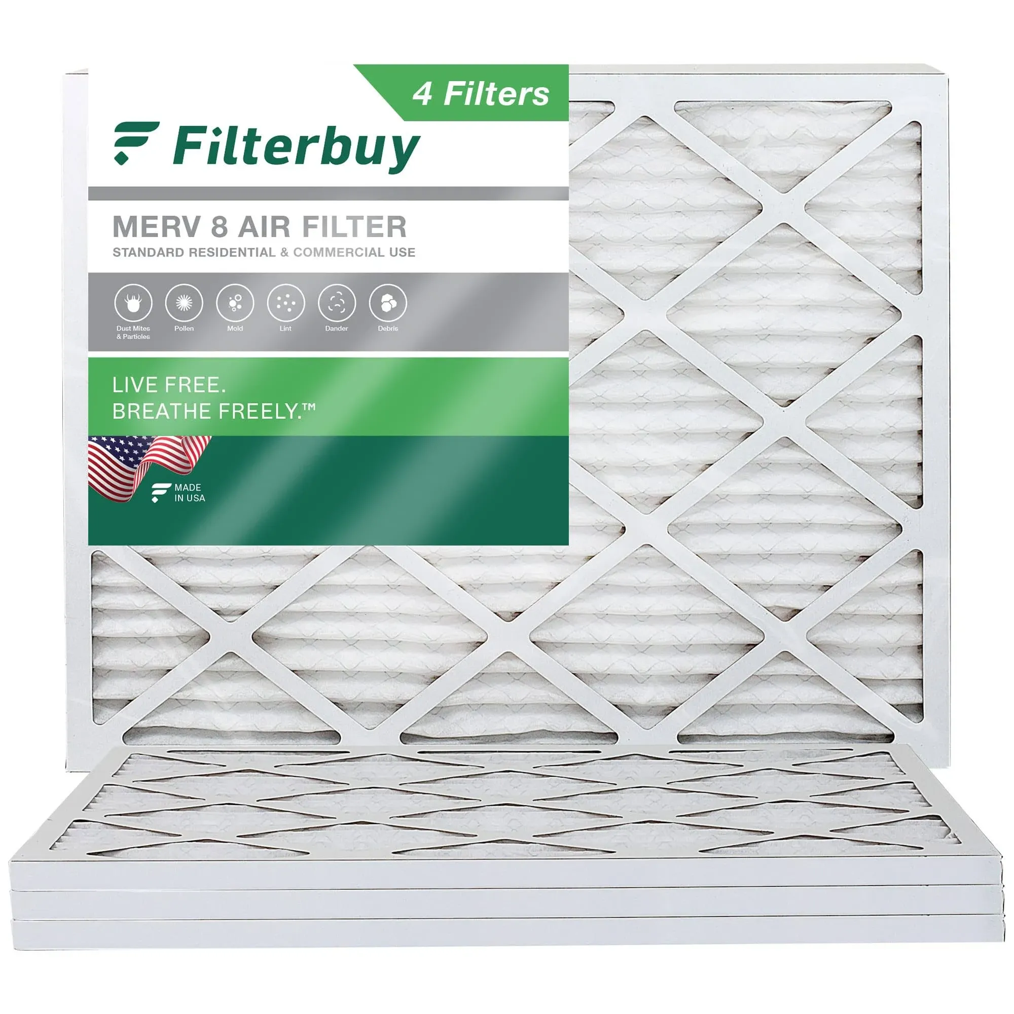 Filterbuy 16x18x1 Air Filter MERV 8, Pleated HVAC AC Furnace Filters (4-Pack), Silver