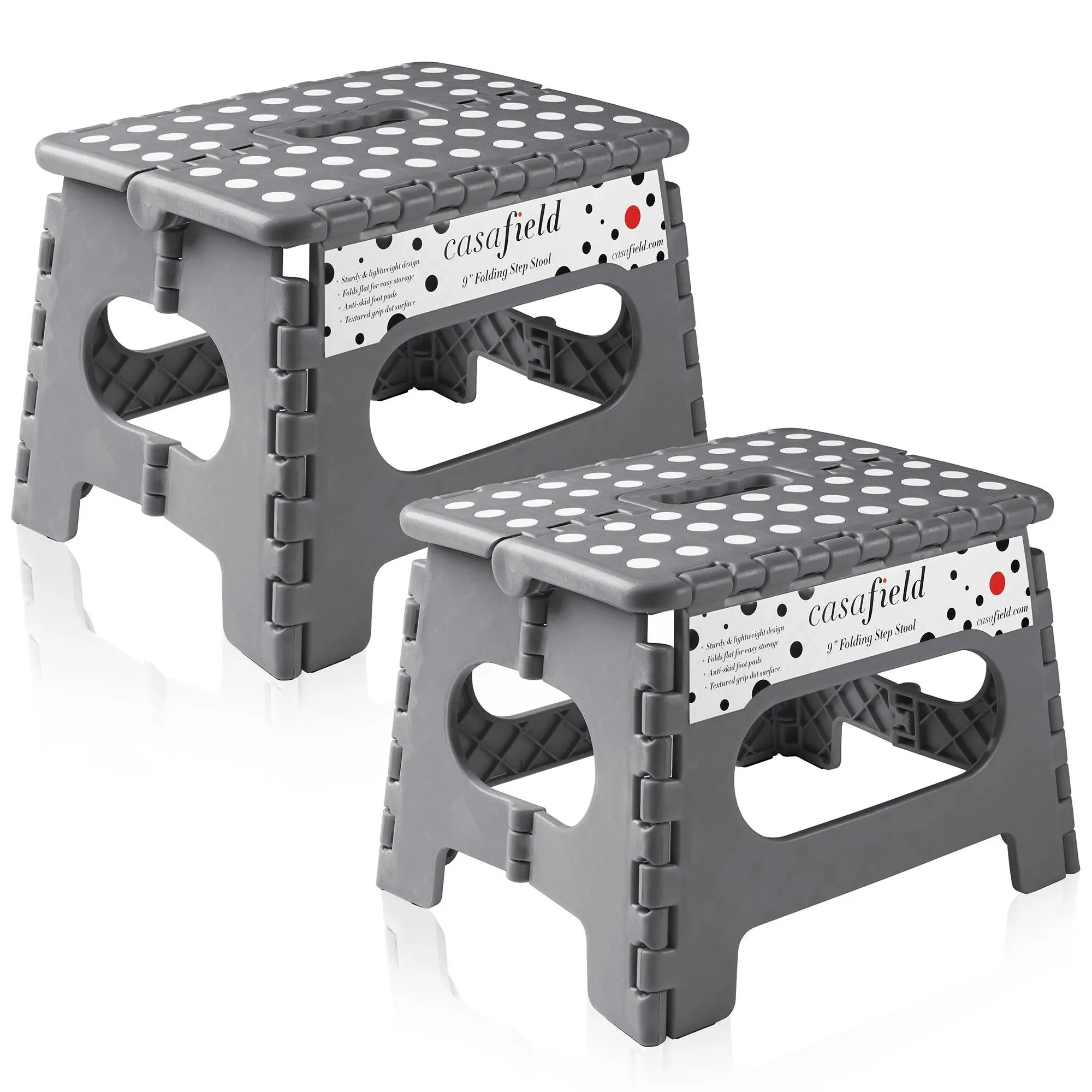 Casafield 9 inch Folding Step Stool with Handle Collapsible Plastic Foot Stool