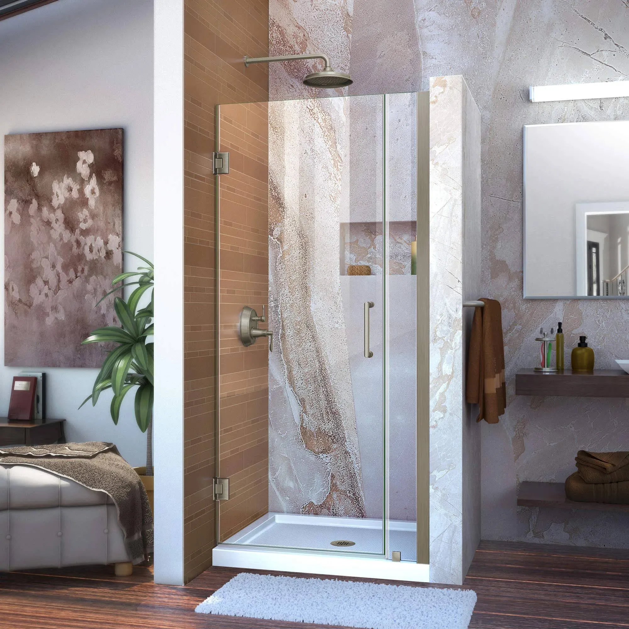 DreamLine SHDR-20357210-04 Unidoor Frameless Hinged Shower Door, 35-36" W x 72" H, Brushed Nickel