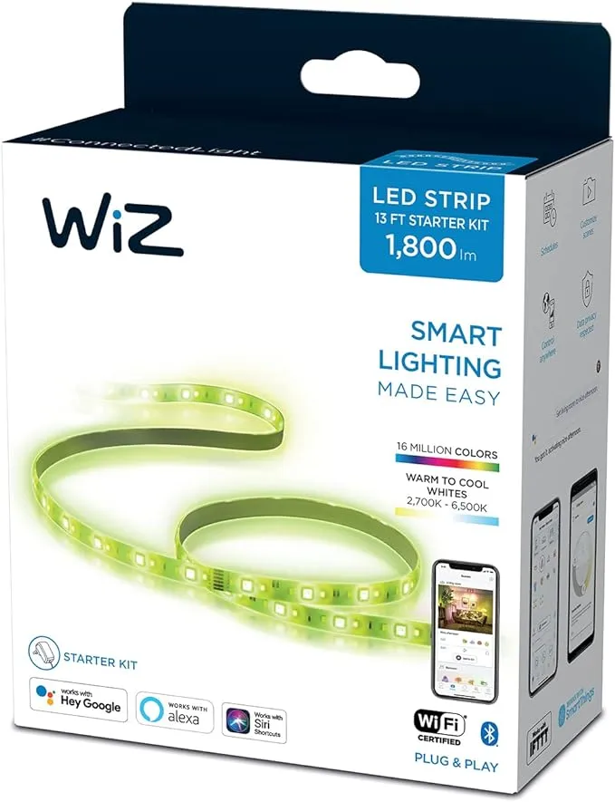 WiZ Connected 13f LED Light Strip Base Kit + Extension - Flowing Multicolor LED Color-Changing Light Strip For Your Smart Home - Compatible with Alexa and Google Home Assistant