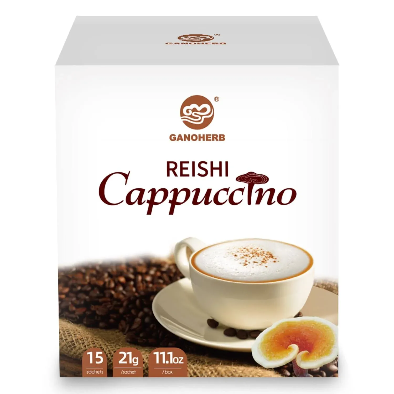 Mushroom Coffee Alternative Cappuccino Mix, Instant Superfood Coffee Drink with Reishi Mushroom Extract for Stress Relief, Immune Support, Smooth