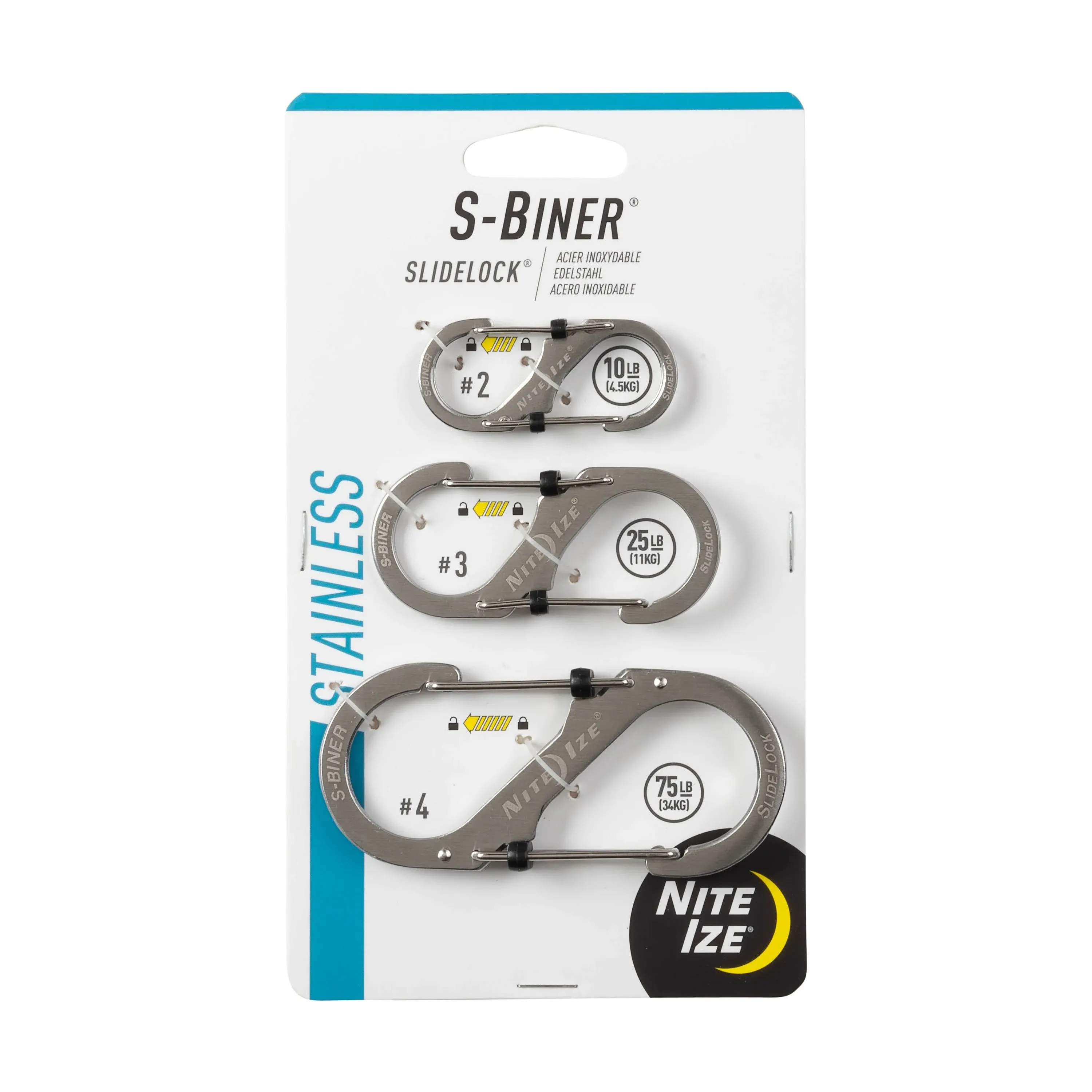 Nite Ize S-Biner Carabiner, Stainless, SlideLock - 4 carabiner