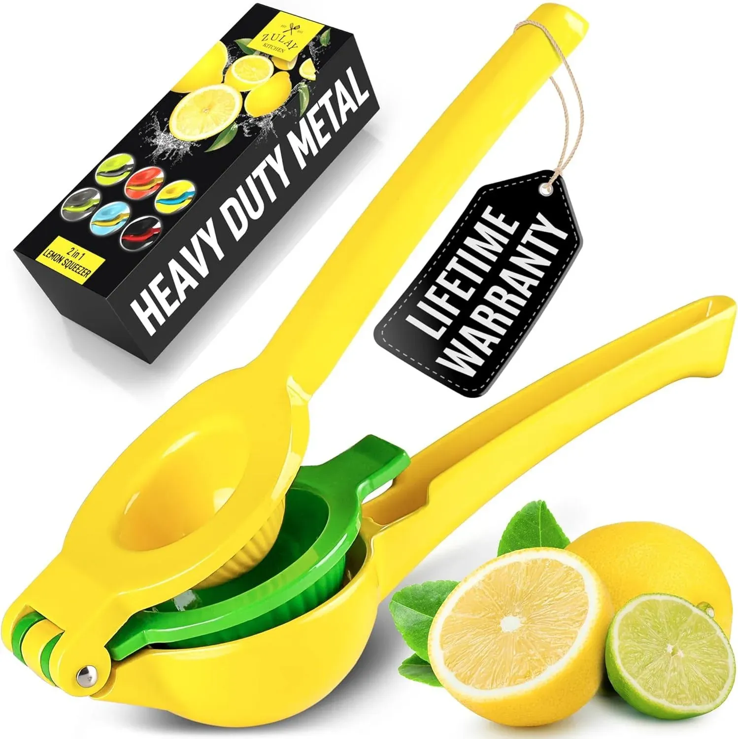 Zulay Kitchen Lemon Lime Squeezer, 2-in-1 (Metal) - Yellow