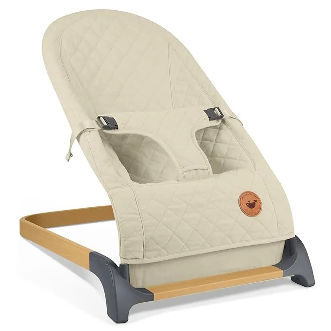 ANGELBLISS Baby Bouncer, Portable Bouncer Seat for Babies, Infants Bouncy Seat with Wood Grain Base, Natural Vibrations (Grey)