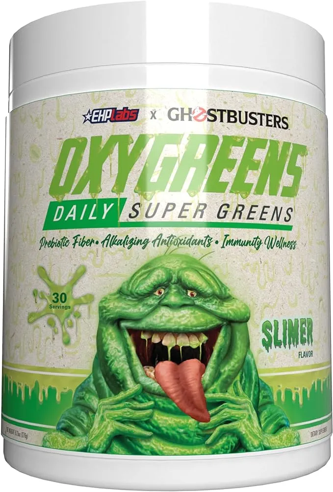 EHP Labs x Ghostbusters OxyGreens Super Greens Powder - Spirulina & Chlorella Superfood, Green Juice Powder with Prebiotic Fibre, Antioxidants & Immunity Support, 30 Serves (Slimer Lime)