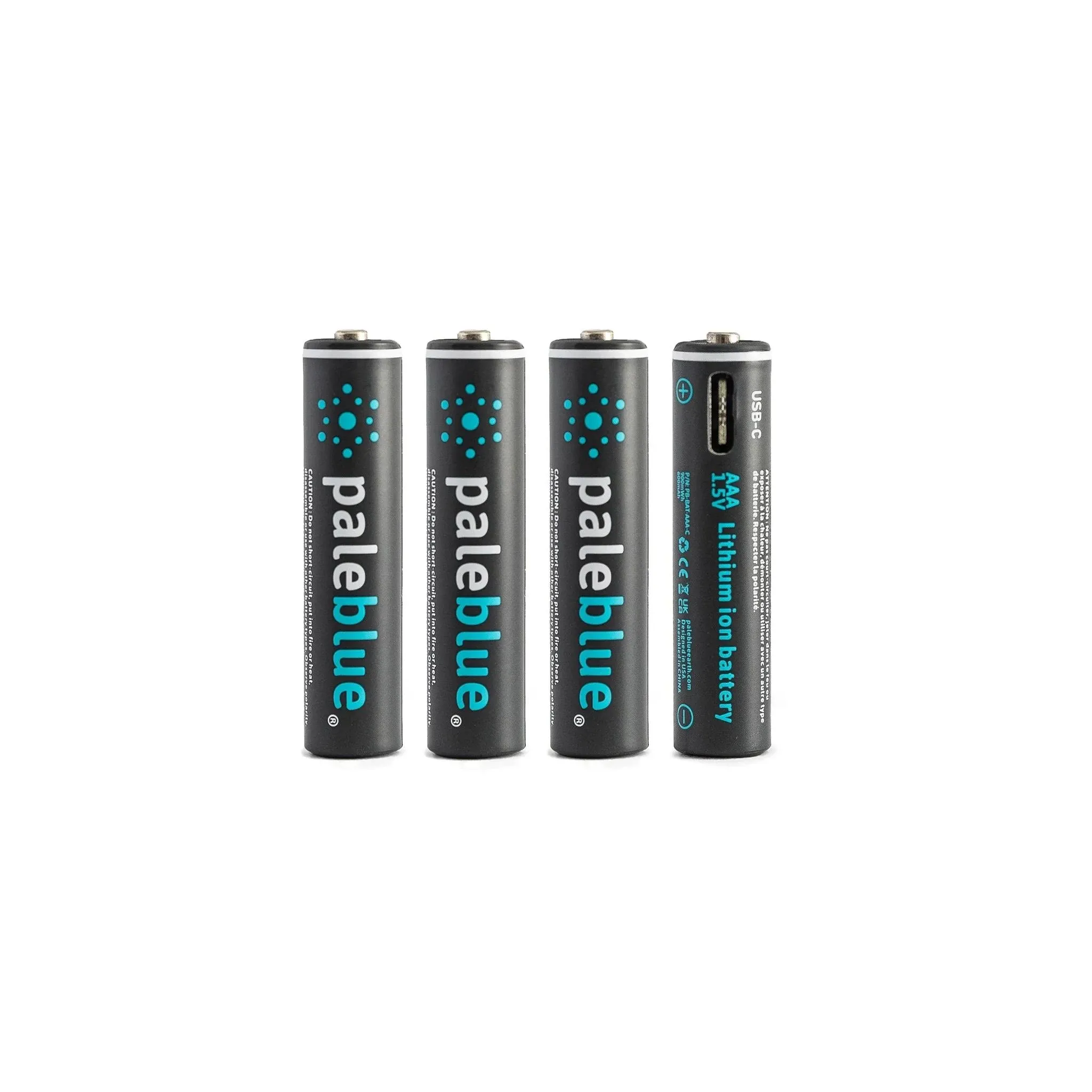 USB Rechargeable AAA Batteries by Pale Blue, Lithium Ion 1.5v 600 mAh, Charges Under 1 Hour, Over 1000 Cycles, 4-in-1 USB-A to USB-C Charging Cable, LED Charge Indicator, 8-Pack